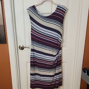 LOFT White and Blue Ruched Sheath Dress